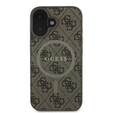 Husa pentru iPhone 16, Guess 4G Ring Classic Logo MagSafe (GUHMP16SG4GFRW), maro