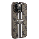 Husa pentru iPhone 15 Pro, Guess Hardcase 4G Printed Stripes MagSafe (GUHMP15LP4RPSW), maro