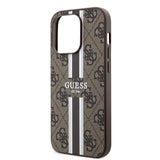 Husa pentru iPhone 15 Pro, Guess Hardcase 4G Printed Stripes MagSafe (GUHMP15LP4RPSW), maro
