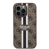 Husa pentru iPhone 15 Pro, Guess Hardcase 4G Printed Stripes MagSafe (GUHMP15LP4RPSW), maro