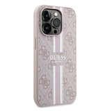 Husa pentru iPhone 15 Pro, Guess Hardcase 4G Printed Stripes MagSafe (GUHMP15LP4RPSP), roz