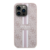 Husa pentru iPhone 15 Pro, Guess Hardcase 4G Printed Stripes MagSafe (GUHMP15LP4RPSP), roz