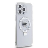 Husa pentru iPhone 15 Pro Max, Karl Lagerfeld Hardcase Ring Stand MagSafe (KLHMP15XHMRSKHH), alb