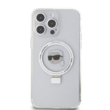Husa pentru iPhone 15 Pro Max, Karl Lagerfeld Hardcase Ring Stand MagSafe (KLHMP15XHMRSKHH), alb