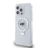 Husa pentru iPhone 15 Pro Max, Karl Lagerfeld Hardcase Ring Stand MagSafe (KLHMP15XHMRSKHH), alb