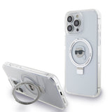Husa pentru iPhone 15 Pro Max, Karl Lagerfeld Hardcase Ring Stand MagSafe (KLHMP15XHMRSKHH), alb