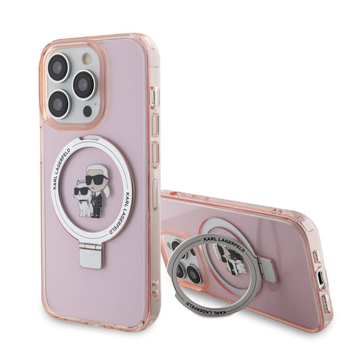 Husa pentru iPhone 15 Pro Max, Karl Lagerfeld Hardcase Ring Stand MagSafe (KLHMP15XHMRSKCP), roz