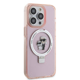Husa pentru iPhone 15 Pro Max, Karl Lagerfeld Hardcase Ring Stand MagSafe (KLHMP15XHMRSKCP), roz