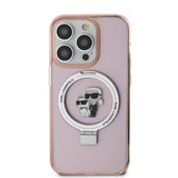 Husa pentru iPhone 15 Pro Max, Karl Lagerfeld Hardcase Ring Stand MagSafe (KLHMP15XHMRSKCP), roz