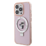 Husa pentru iPhone 15 Pro Max, Karl Lagerfeld Hardcase Ring Stand MagSafe (KLHMP15XHMRSKCP), roz