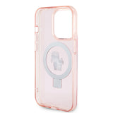 Husa pentru iPhone 15 Pro Max, Karl Lagerfeld Hardcase Ring Stand MagSafe (KLHMP15XHMRSKCP), roz