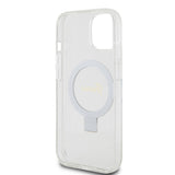 Husa pentru iPhone 15, Guess Ring Stand Script Glitter MagSafe (GUHMP15SHRSGSD), transparenta