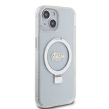 Husa pentru iPhone 15, Guess Ring Stand Script Glitter MagSafe (GUHMP15SHRSGSD), transparenta
