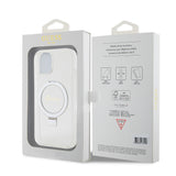 Husa pentru iPhone 15, Guess Ring Stand Script Glitter MagSafe (GUHMP15SHRSGSD), transparenta
