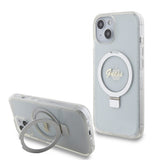 Husa pentru iPhone 15, Guess Ring Stand Script Glitter MagSafe (GUHMP15SHRSGSD), transparenta