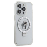 Husa pentru iPhone 14 Pro, Karl Lagerfeld Hardcase Ring Stand MagSafe (KLHMP14LHMRSKCH), alb