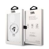 Husa pentru iPhone 14 Pro, Karl Lagerfeld Hardcase Ring Stand MagSafe (KLHMP14LHMRSKCH), alb