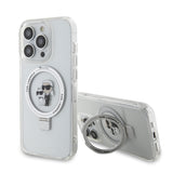 Husa pentru iPhone 14 Pro, Karl Lagerfeld Hardcase Ring Stand MagSafe (KLHMP14LHMRSKCH), alb