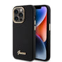 Husa pentru iPhone 15 Pro, Guess Silicone Script Metal Logo & Frame (GUHCP15LSMBSLK), negru