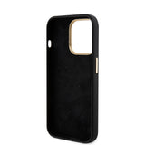 Husa pentru iPhone 15 Pro, Guess Silicone Script Metal Logo & Frame (GUHCP15LSMBSLK), negru