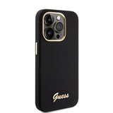 Husa pentru iPhone 15 Pro, Guess Silicone Script Metal Logo & Frame (GUHCP15LSMBSLK), negru
