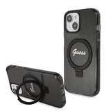 Husa pentru iPhone 15, Guess Ring Stand Script Glitter MagSafe (GUHMP15SHRSGSK), negru