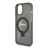 Husa pentru iPhone 15, Guess Ring Stand Script Glitter MagSafe (GUHMP15SHRSGSK), negru