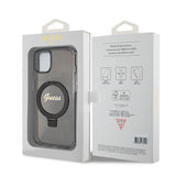 Husa pentru iPhone 15, Guess Ring Stand Script Glitter MagSafe (GUHMP15SHRSGSK), negru