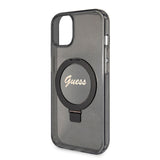 Husa pentru iPhone 15 Plus, Guess Ring Stand Script Glitter MagSafe (GUHMP15MHRSGSK), negru