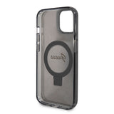 Husa pentru iPhone 15 Plus, Guess Ring Stand Script Glitter MagSafe (GUHMP15MHRSGSK), negru