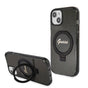 Husa pentru iPhone 15 Plus, Guess Ring Stand Script Glitter MagSafe (GUHMP15MHRSGSK), negru