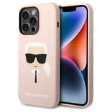 Husa pentru iPhone 14 Pro, Karl Lagerfeld Silicone MagSafe (KLHMP14LSLKHLP), roz deschis