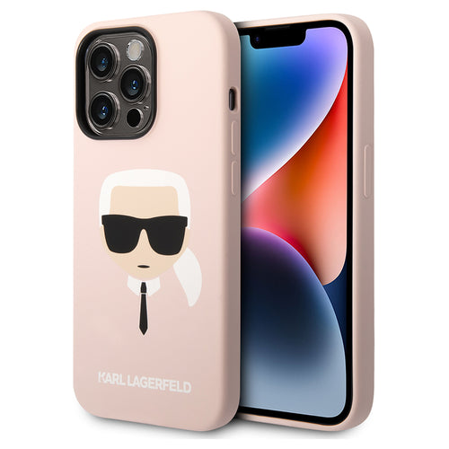 Husa pentru iPhone 14 Pro, Karl Lagerfeld Silicone MagSafe (KLHMP14LSLKHLP), roz deschis