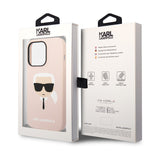 Husa pentru iPhone 14 Pro, Karl Lagerfeld Silicone MagSafe (KLHMP14LSLKHLP), roz deschis