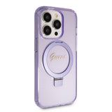 Husa pentru iPhone 15 Pro, Guess Ring Stand Script Glitter MagSafe, mov