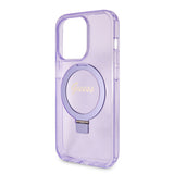 Husa pentru iPhone 15 Pro, Guess Ring Stand Script Glitter MagSafe, mov