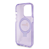 Husa pentru iPhone 15 Pro, Guess Ring Stand Script Glitter MagSafe, mov