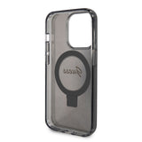 Husa pentru iPhone 15 Pro, Guess Ring Stand Script Glitter MagSafe (GUHMP15LHRSGSK), negru