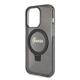 Husa pentru iPhone 15 Pro, Guess Ring Stand Script Glitter MagSafe (GUHMP15LHRSGSK), negru