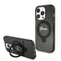 Husa pentru iPhone 15 Pro, Guess Ring Stand Script Glitter MagSafe (GUHMP15LHRSGSK), negru