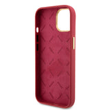Husa pentru iPhone 15, Guess Silicone Script Metal Logo & Frame (GUHCP15SSMBSLM), rosu