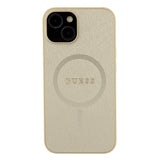 Husa pentru iPhone 15 Plus, Guess Saffiano MagSafe (GUHMP15MPSAHMCB), auriu