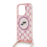 Husa pentru iPhone 15 Pro Max, Karl Lagerfeld IML Crossbody MagSafe (KLHMP15XHCKCKLCP), roz
