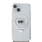 Husa pentru iPhone 15, Karl Lagerfeld Hardcase Ring Stand MagSafe (KLHMP15SHMRSKHH), alb