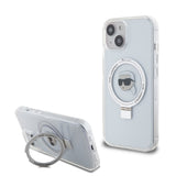 Husa pentru iPhone 15, Karl Lagerfeld Hardcase Ring Stand MagSafe (KLHMP15SHMRSKHH), alb