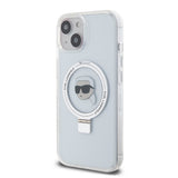 Husa pentru iPhone 15, Karl Lagerfeld Hardcase Ring Stand MagSafe (KLHMP15SHMRSKHH), alb