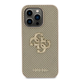 Husa pentru iPhone 15 Pro, Guess Leather Perforated 4G (GUHCP15LPSP4LGD), auriu