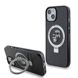 Husa pentru iPhone 15, Karl Lagerfeld Hardcase Ring Stand MagSafe (KLHMP15SHMRSKCK), negru