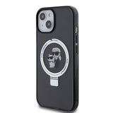 Husa pentru iPhone 15, Karl Lagerfeld Hardcase Ring Stand MagSafe (KLHMP15SHMRSKCK), negru