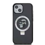 Husa pentru iPhone 15, Karl Lagerfeld Hardcase Ring Stand MagSafe (KLHMP15SHMRSKCK), negru